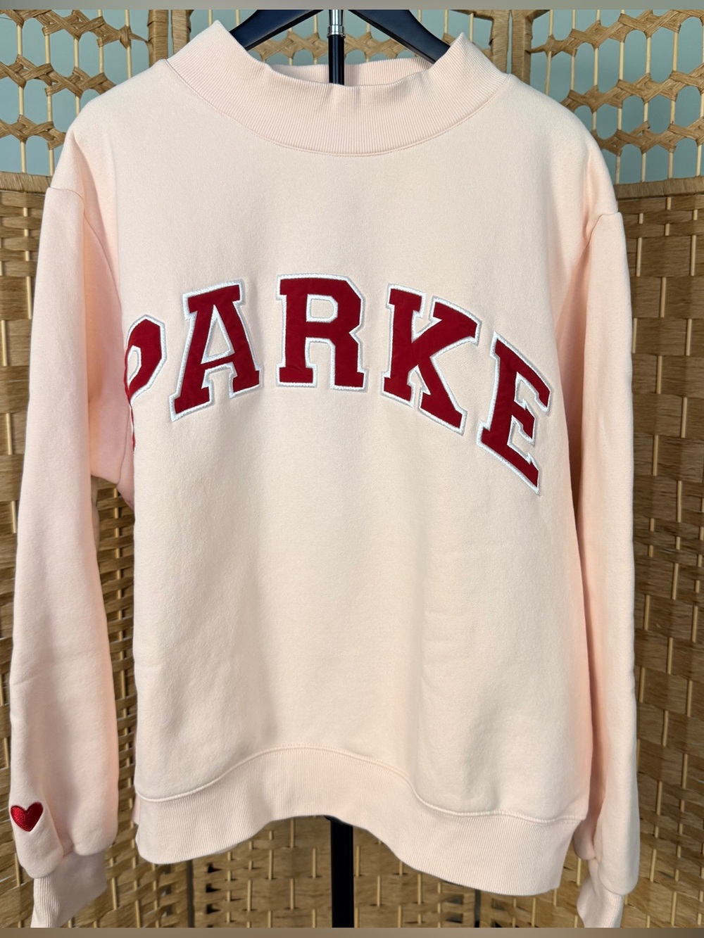 PARKE Valentine’s Varsity Mockneck Sweatshirt Peony Crimson L/XL